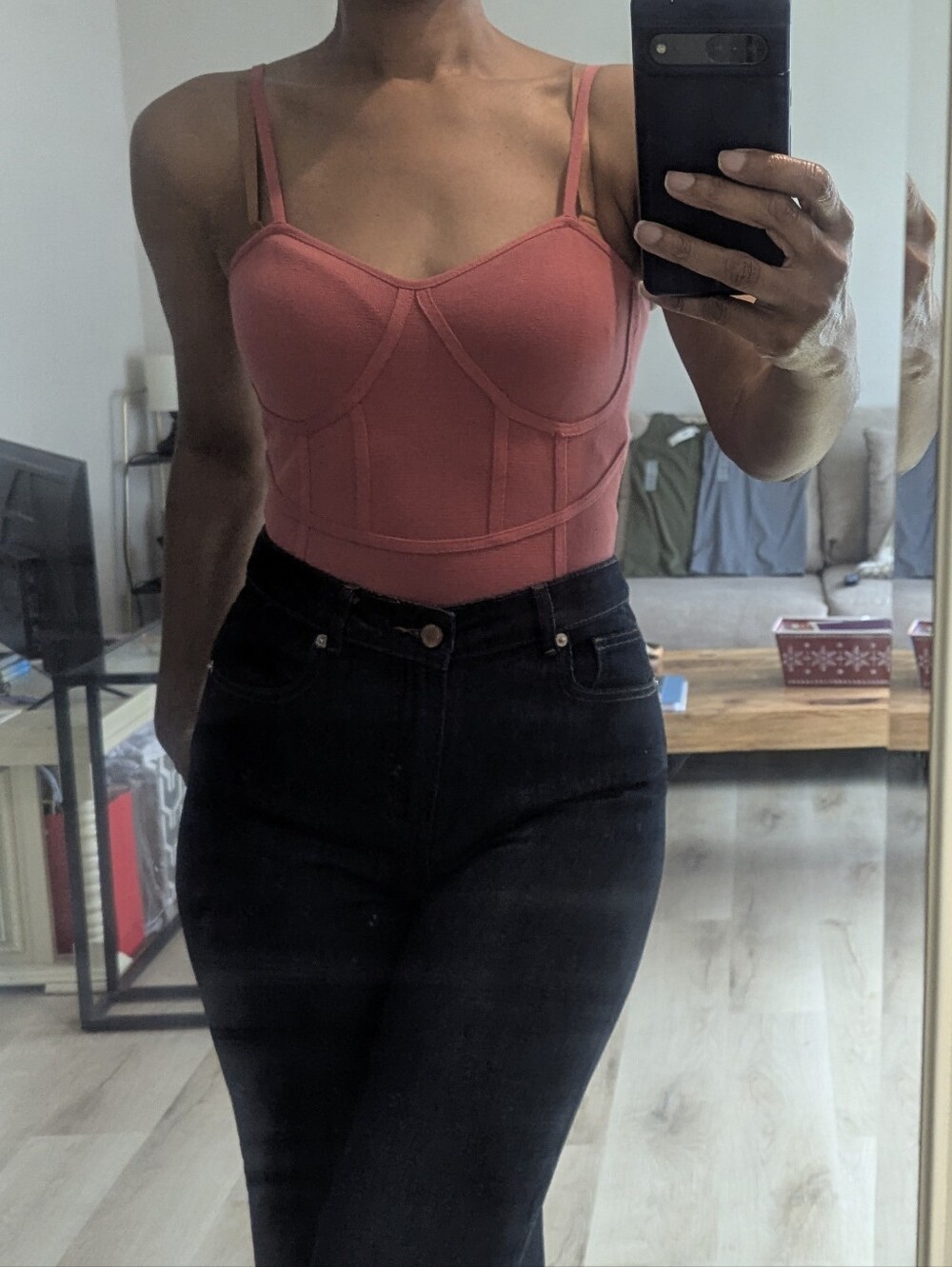 Ribbed Bustier Bodysuit - Dusty Rose